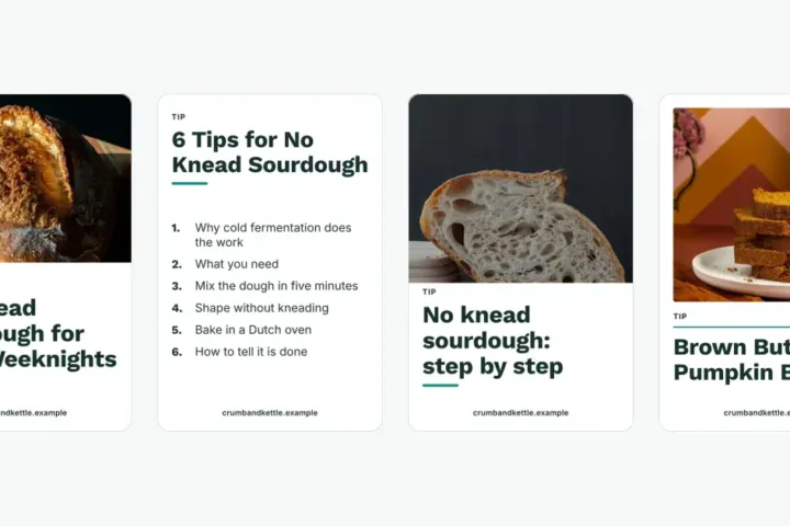 Four different Pinterest pins made in Bloomtack: photo, list and close-up designs with their own headlines.